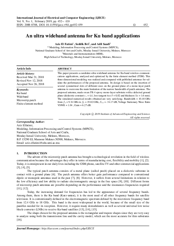 (PDF) An ultra wideband antenna for Ku band applications
