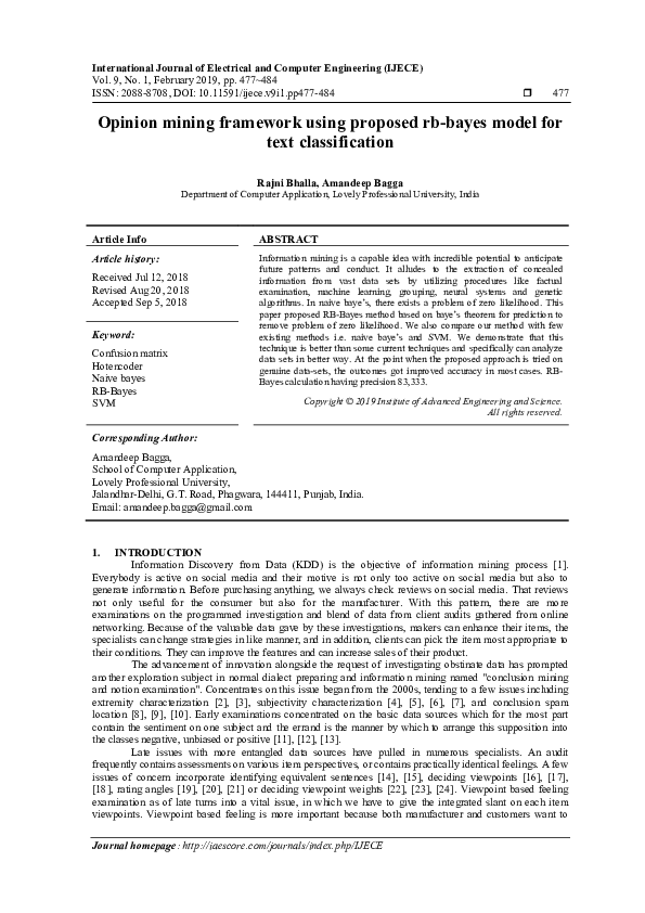 (PDF) Opinion mining framework using proposed rb-bayes model for text ...