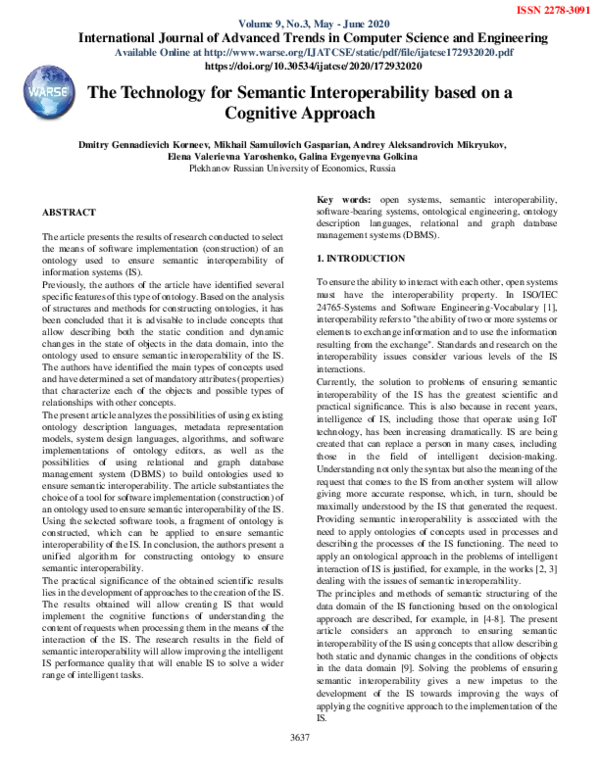 (PDF) The Technology for Semantic Interoperability based on a Cognitive ...