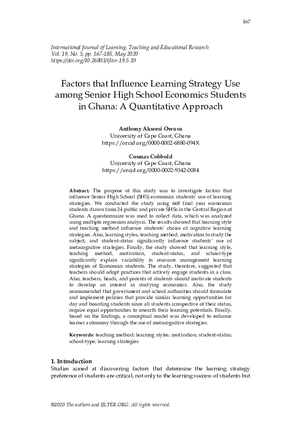 (PDF) Factors that Influence Learning Strategy Use among Senior High ...
