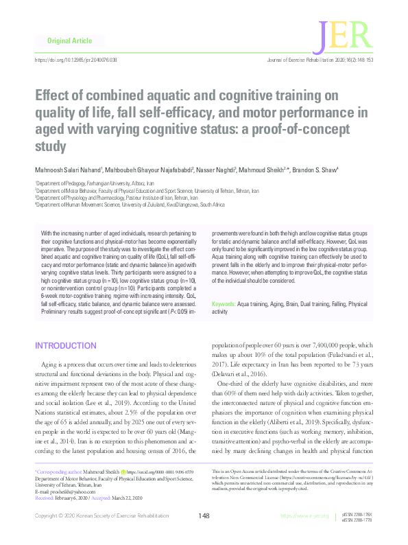 (PDF) Effect of combined aquatic and cognitive training on quality of ...