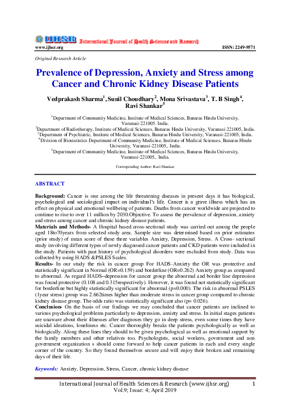 (PDF) Prevalence of Depression, Anxiety and Stress among Cancer and ...