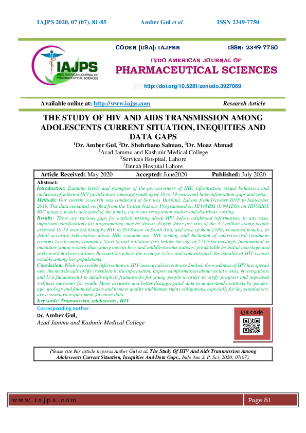 (PDF) THE STUDY OF HIV AND AIDS TRANSMISSION AMONG ADOLESCENTS CURRENT ...