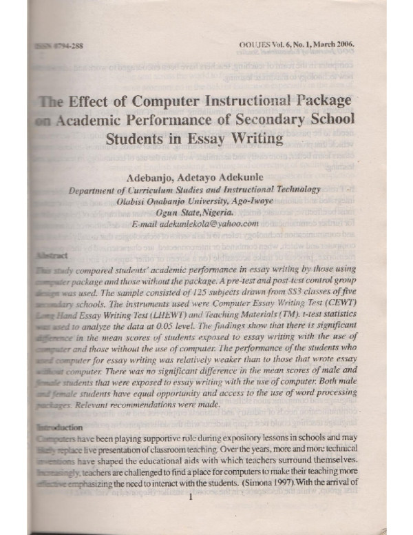 (PDF) The Effects of Computer Instructional Package on Academic ...