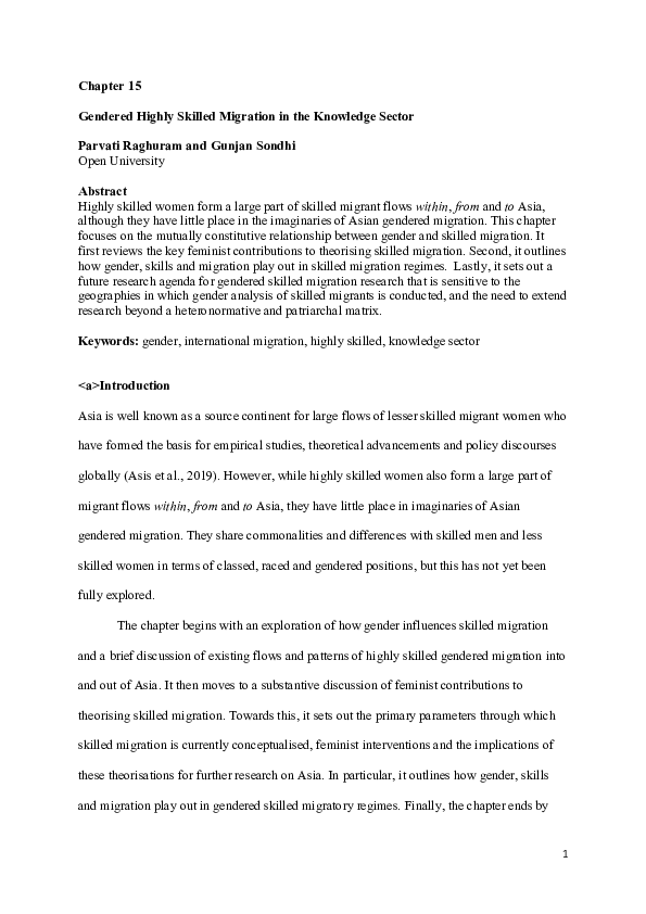 (PDF) Gendered Highly Skilled Migration in the Knowledge Sector