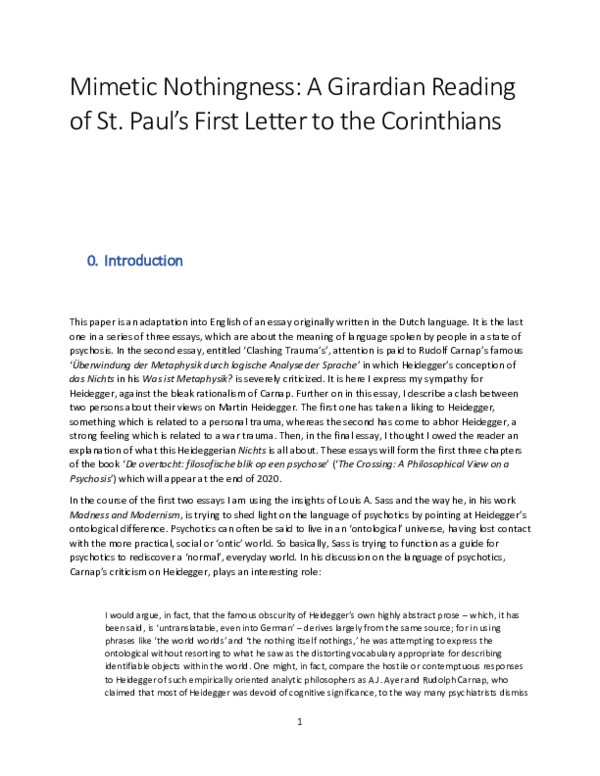 (PDF) Mimetic Nothingness A Girardian Reading of St. Paul's First Letter to the Corinthians