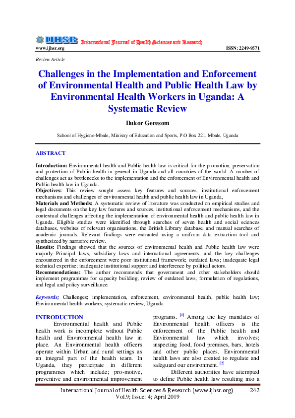 (PDF) Challenges in the Implementation and Enforcement of Environmental ...