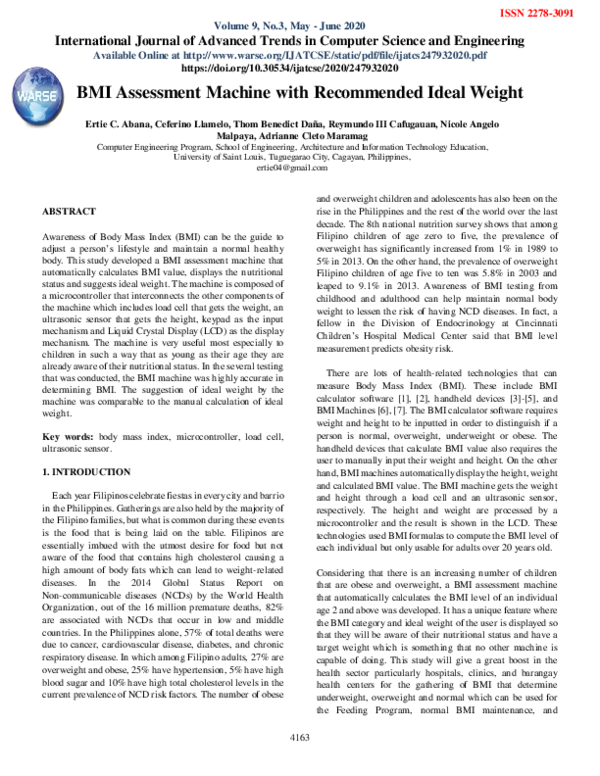 (PDF) BMI Assessment Machine with Recommended Ideal Weight