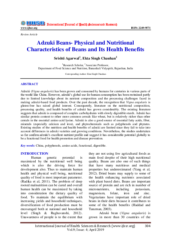 (PDF) Adzuki BeansPhysical and Nutritional Characteristics of Beans