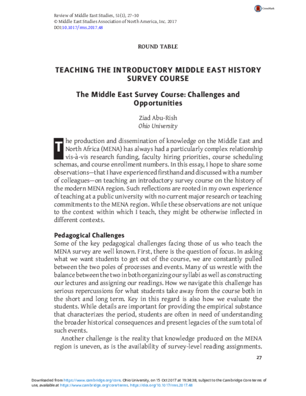 (PDF) The Middle East Survey Course: Challenges and Opportunities