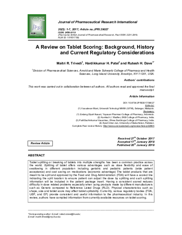 (PDF) A Review on Tablet Scoring: Background, History and Current ...