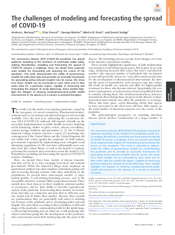 (PDF) The challenges of modeling and forecasting the spread of COVID-19
