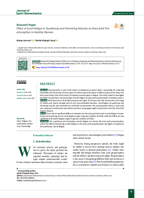 (PDF) Effect of Local Fatigue in Quadriceps and Hamstring Muscles on ...