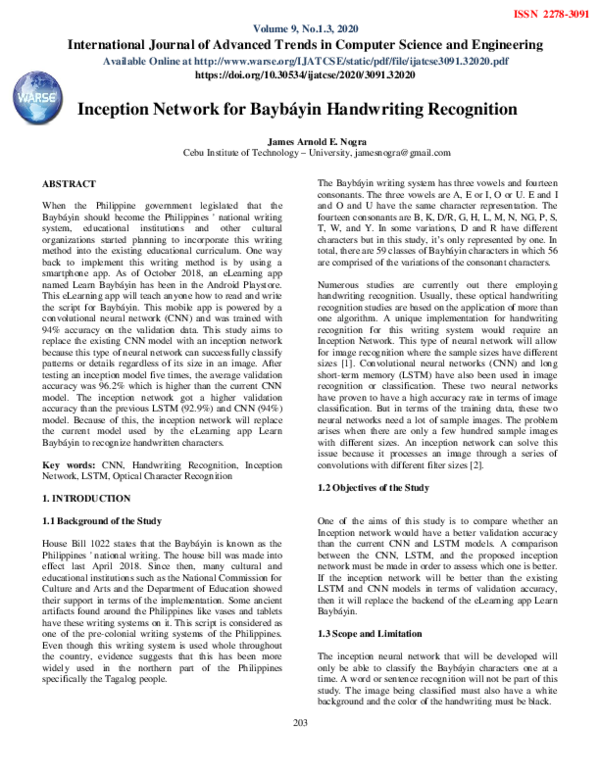 (PDF) Inception Network for Baybáyin Handwriting Recognition