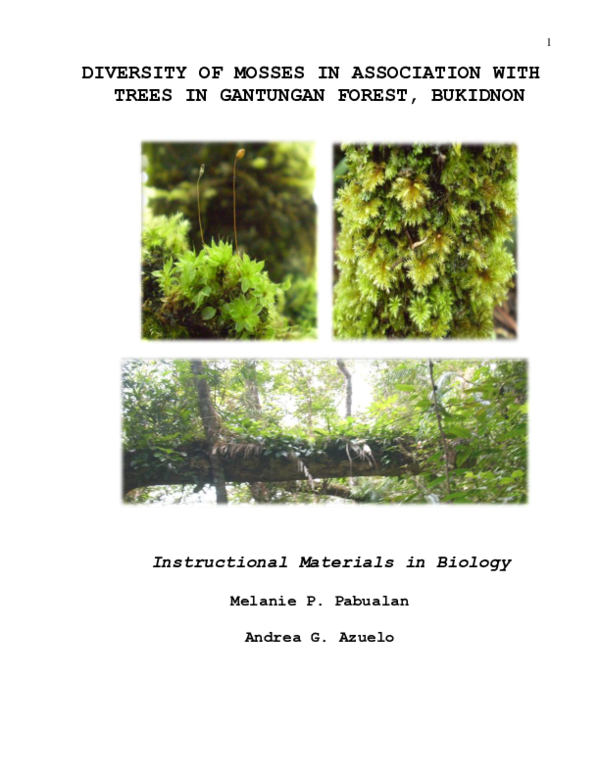 (PDF) DIVERSITY OF MOSSES IN ASSOCIATION WITH TREES IN GANTUNGAN FOREST ...