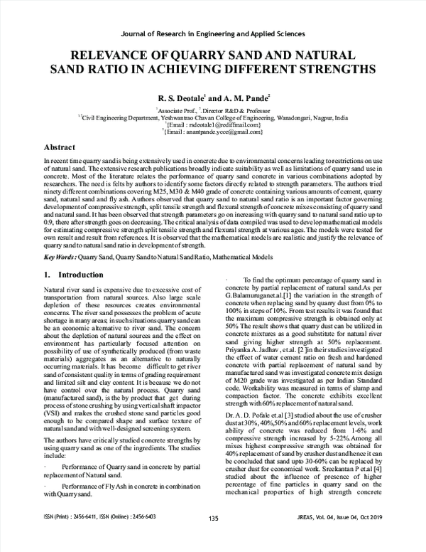 (PDF) RELEVANCE OF QUARRY SAND AND NATURAL SAND RATIO IN ACHIEVING ...