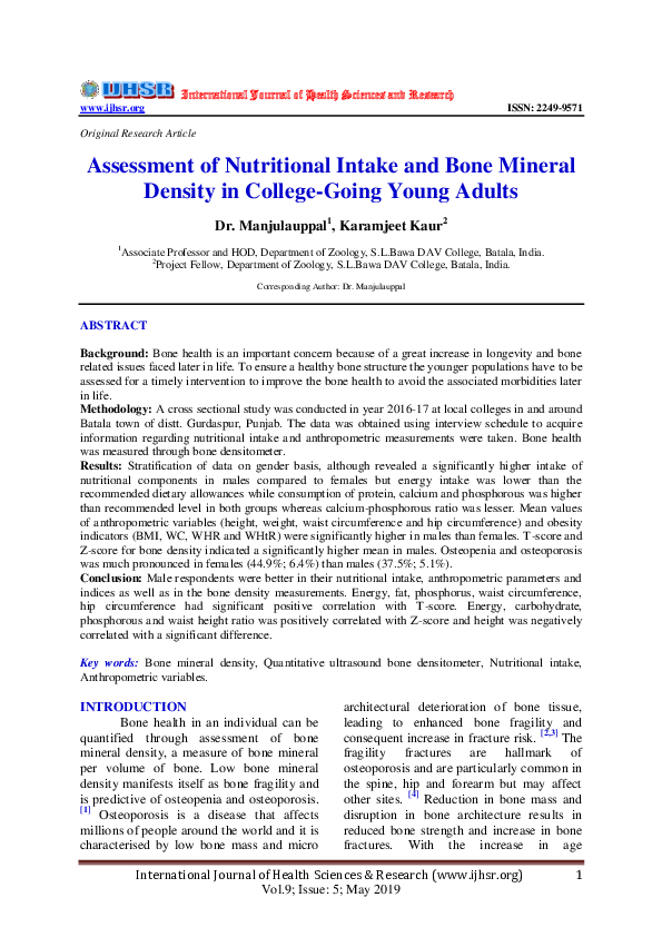 (PDF) Assessment of Nutritional Intake and Bone Mineral Density in ...