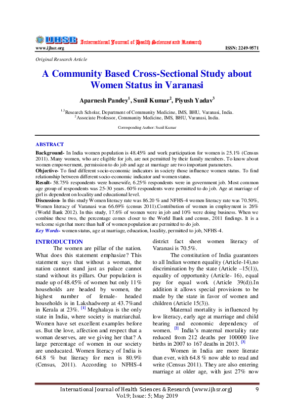 (PDF) A Community Based Cross-Sectional Study about Women Status in ...