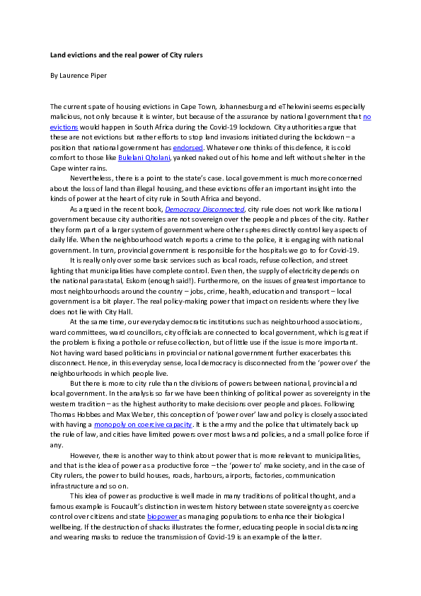 (PDF) Land evictions and the real power of City rulers