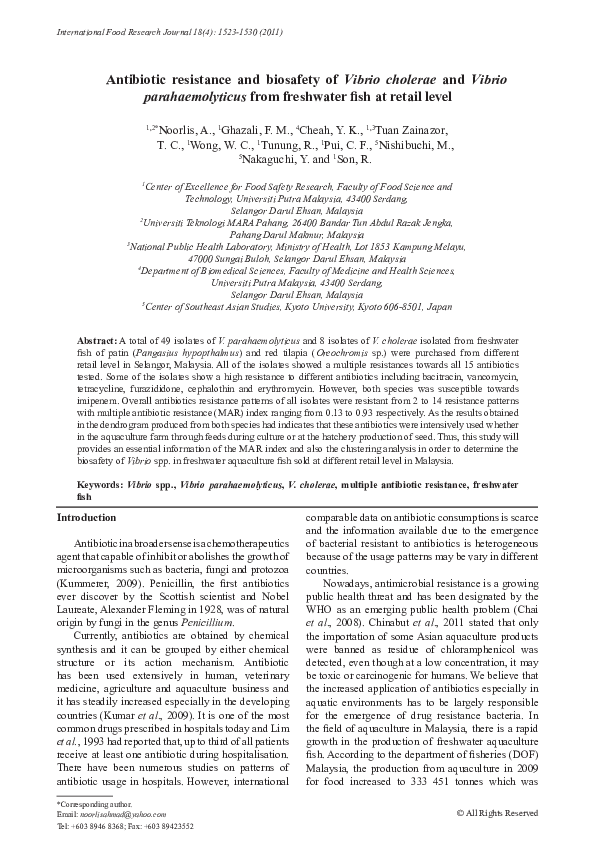 (PDF) Antibiotic resistance and biosafety of Vibrio cholerae and Vibrio ...