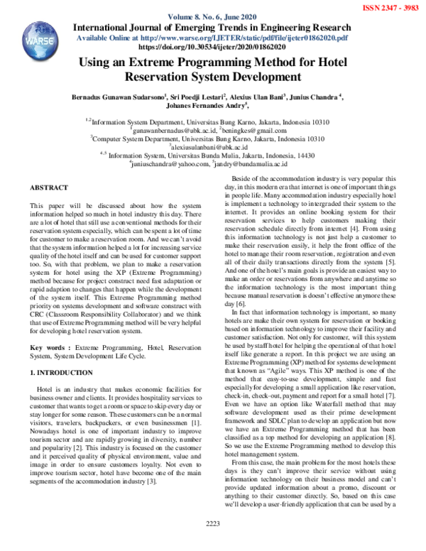 (PDF) Using an Extreme Programming Method for Hotel Reservation System ...