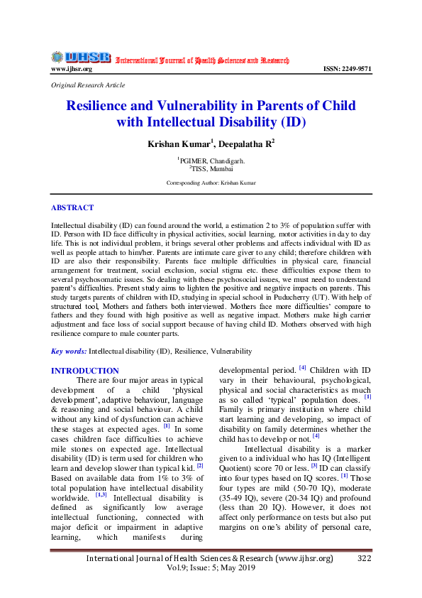 (PDF) Resilience and Vulnerability in Parents of Child with ...