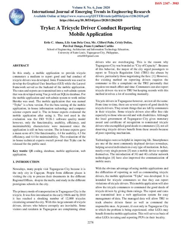 (PDF) Tryke A Tricycle Driver Conduct Reporting Mobile Application
