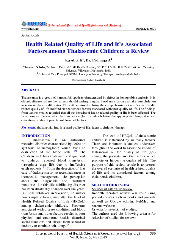 (PDF) Health Related Quality of Life and It's Associated Factors among ...