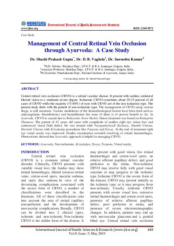 (PDF) Management of Central Retinal Vein Occlusion through Ayurveda: A ...