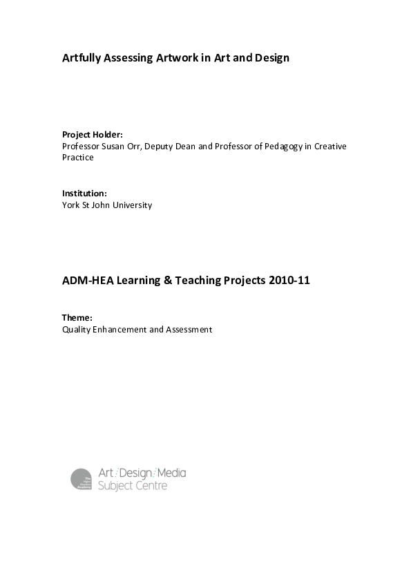 (PDF) Artfully Assessing Artwork in Art and Design Susan Orr