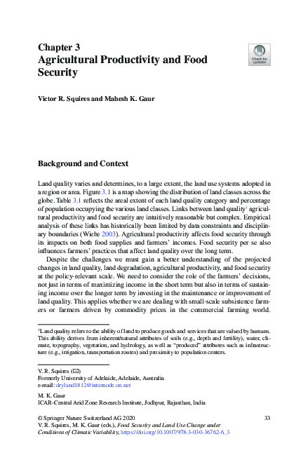 (PDF) Agricultural Productivity and Food Security Background and Context