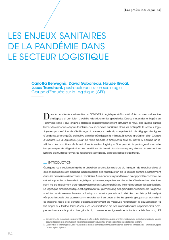 (PDF) LES ENJEUX SANITAIRES DE LA PANDÉMIE DANS LE SECTEUR LOGISTIQUE ...