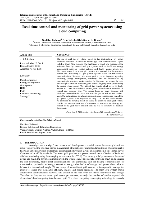 (PDF) Real time control and monitoring of grid power systems using ...