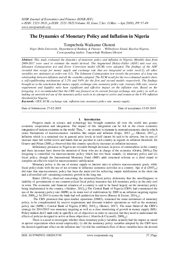 (PDF) The Dynamics of Monetary Policy and Inflation in Nigeria