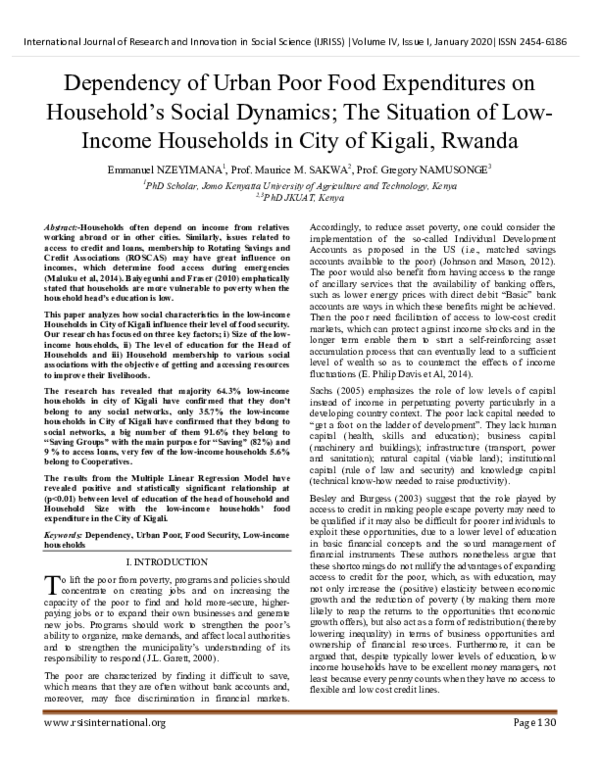 (PDF) Dependency of Urban Poor Food Expenditures on Household’s Social ...