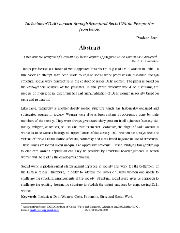 (PDF) Inclusion of Dalit women through Structural Social Work ...