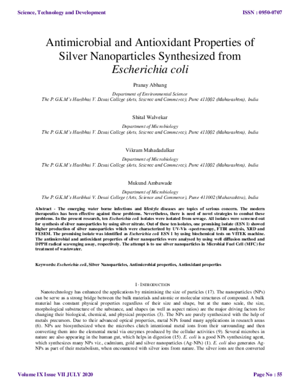(PDF) Antimicrobial and Antioxidant Properties of Silver Nanoparticles ...