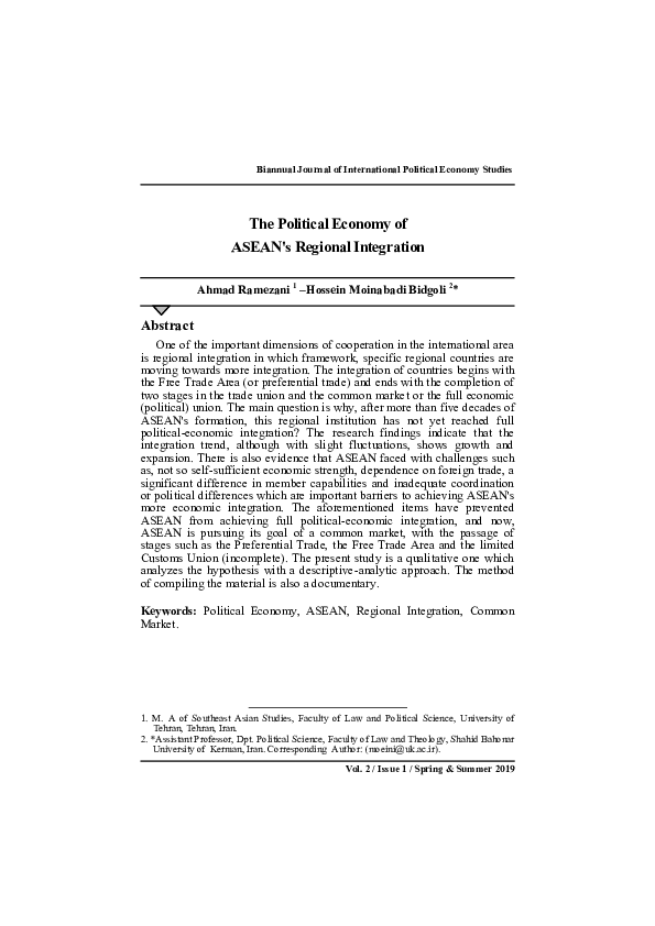 (PDF) The Political Economy of ASEAN's Regional Integration