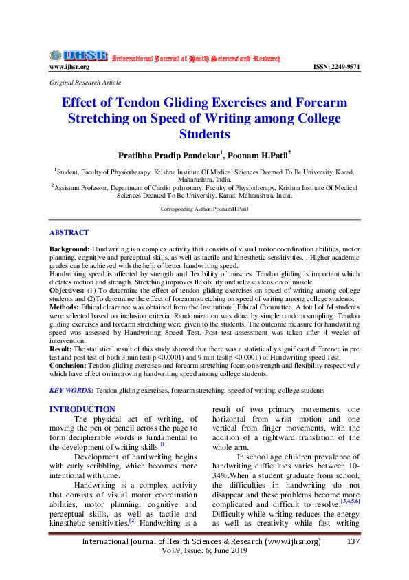 (PDF) Effect of Tendon Gliding Exercises and Forearm Stretching on ...