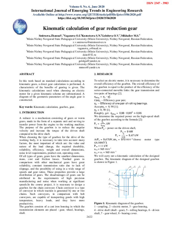 (PDF) Kinematic calculation of gear reduction gear WARSE The World