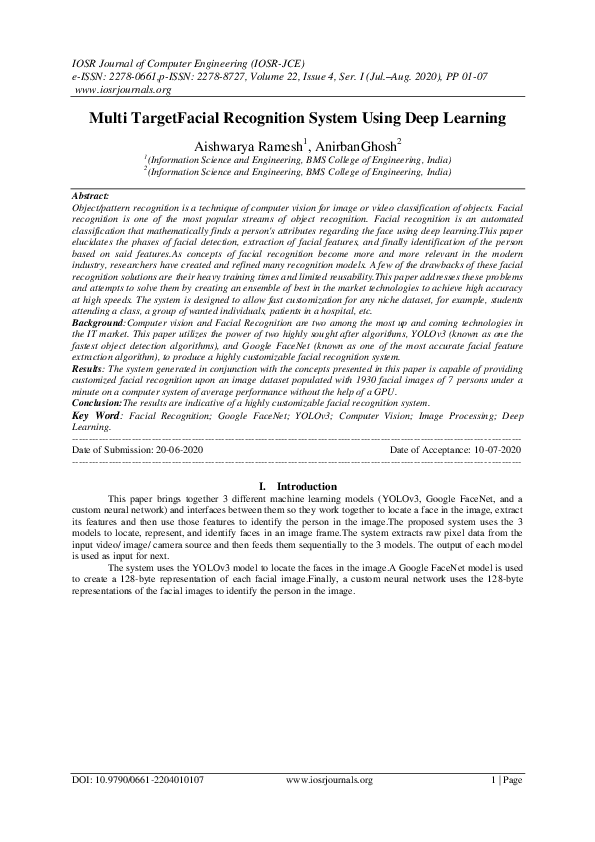 (PDF) Multi TargetFacial Recognition System Using Deep Learning