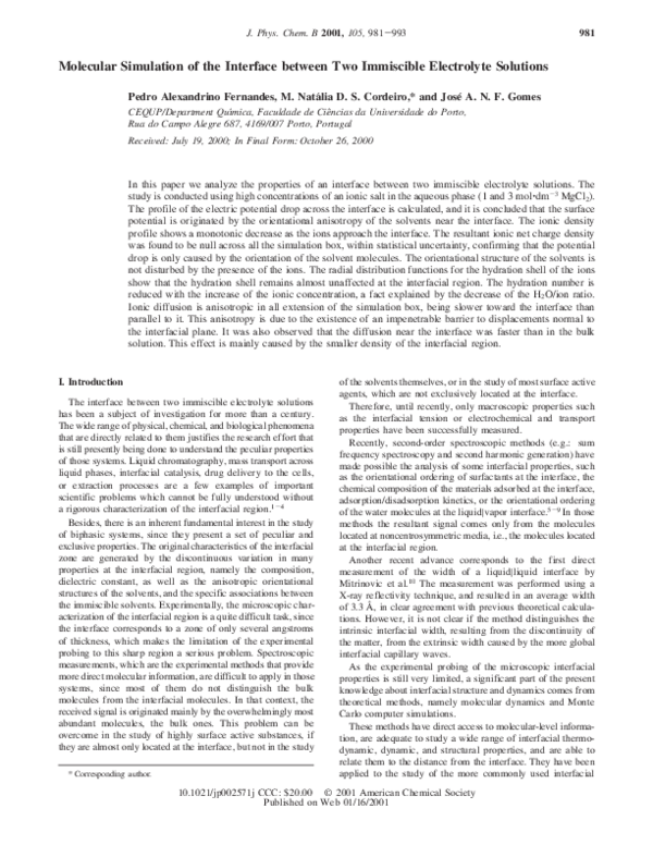 (PDF) Molecular Simulation of the Interface between Two Immiscible Electrolyte Solutions Pedro