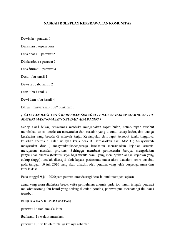 (DOC) NASKAH ROLEPLAY KEPERAWATAN KOMUNITAS | Winda Da - Academia.edu