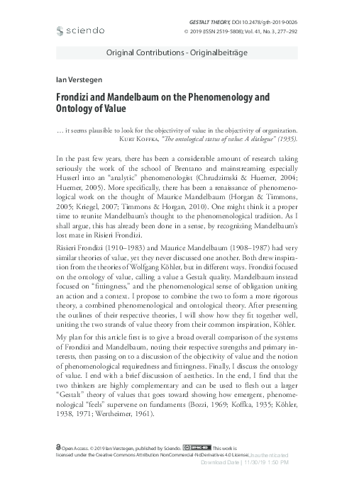 (PDF) Frondizi and Mandelbaum on the Phenomenology and Ontology of Value