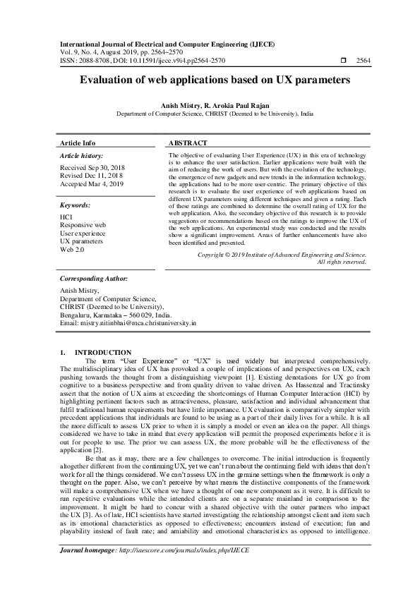 (PDF) Evaluation of web applications based on UX parameters