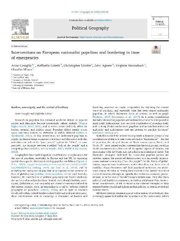 (PDF) Interventions on European nationalist populism and bordering in ...