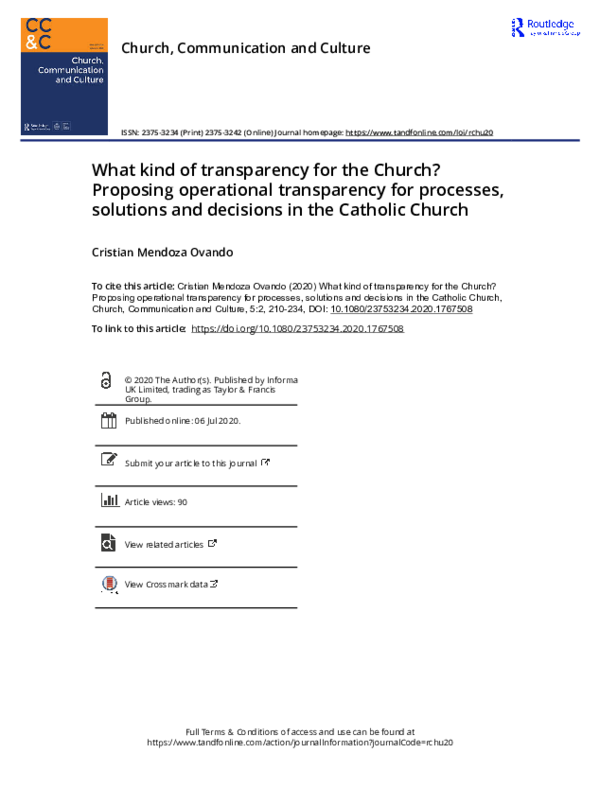 (PDF) What kind of transparency for the Church? Proposing operational ...