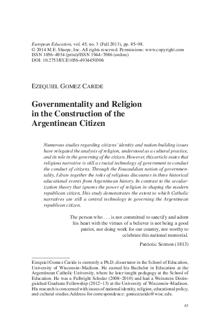 (PDF) Governmentality and Religion in the Construction of the ...