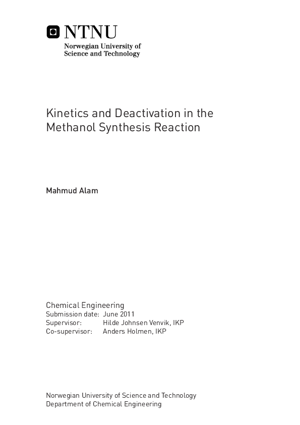 (PDF) Kinetics and Deactivation in the Methanol Synthesis Reaction