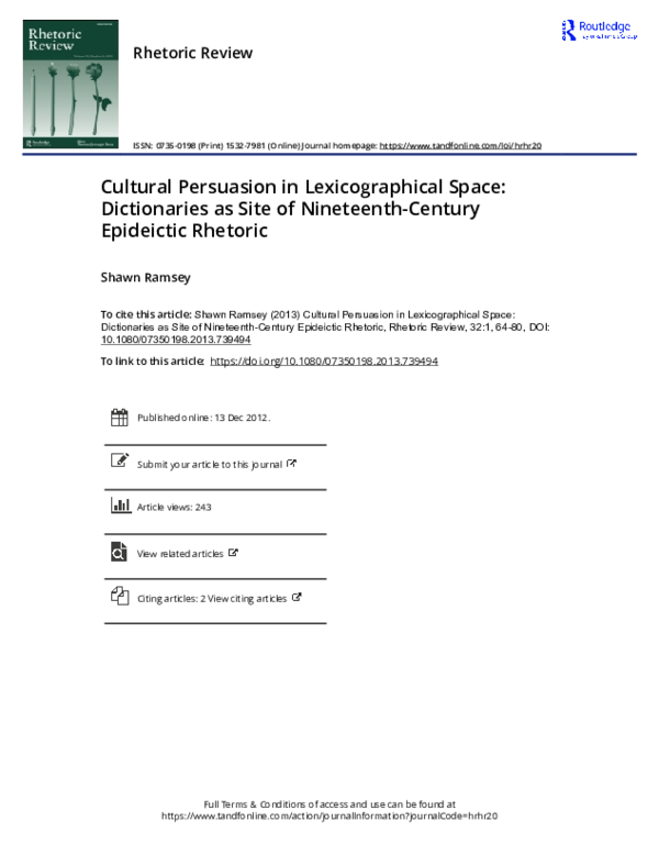 (PDF) Cultural Persuasion in Lexicographical Space: Dictionaries as a ...